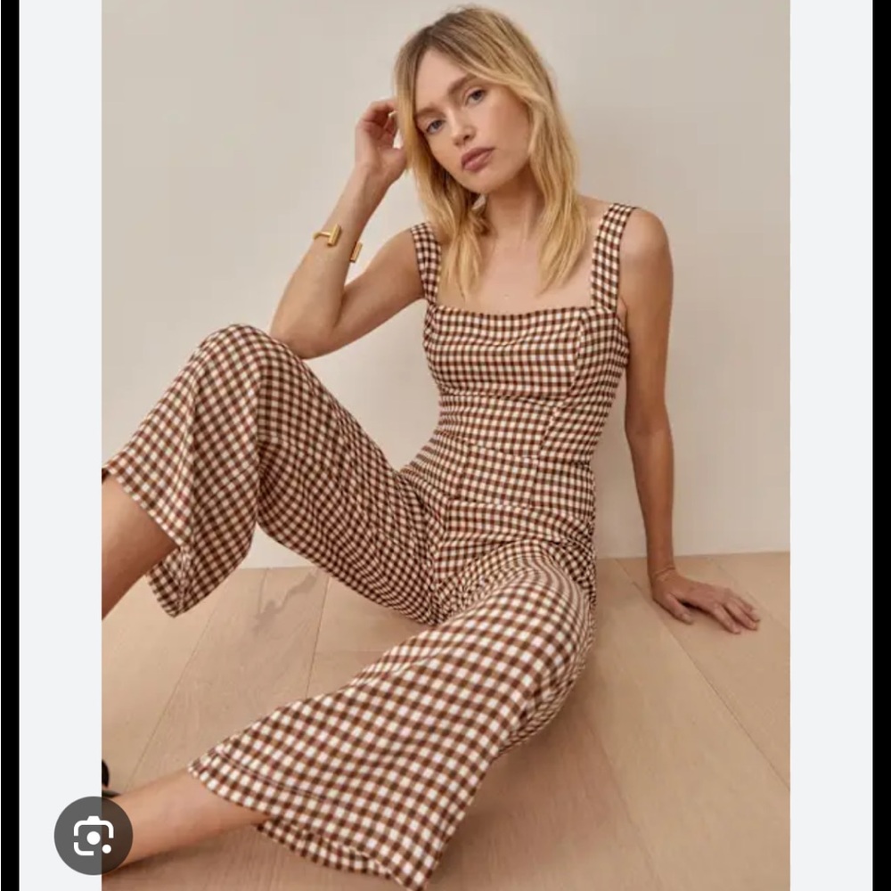 Reformation Brown & White Gingham Jumpsuit